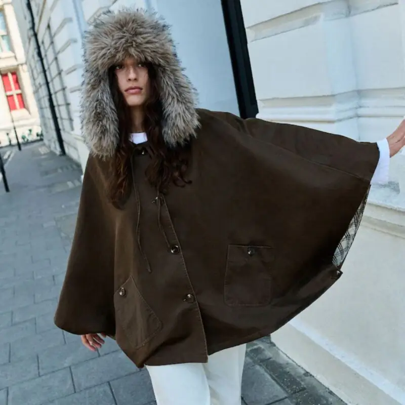 NEXT - Brown/Green Wax Cape Coat - £68.00