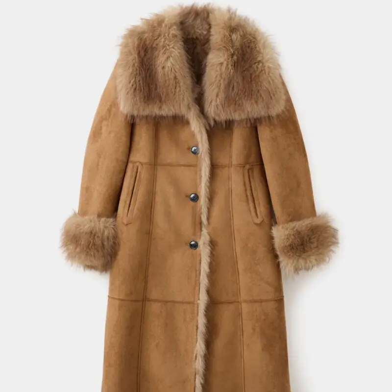 MANGO - Suede-Effect Coat with Fur Trim - £169.99